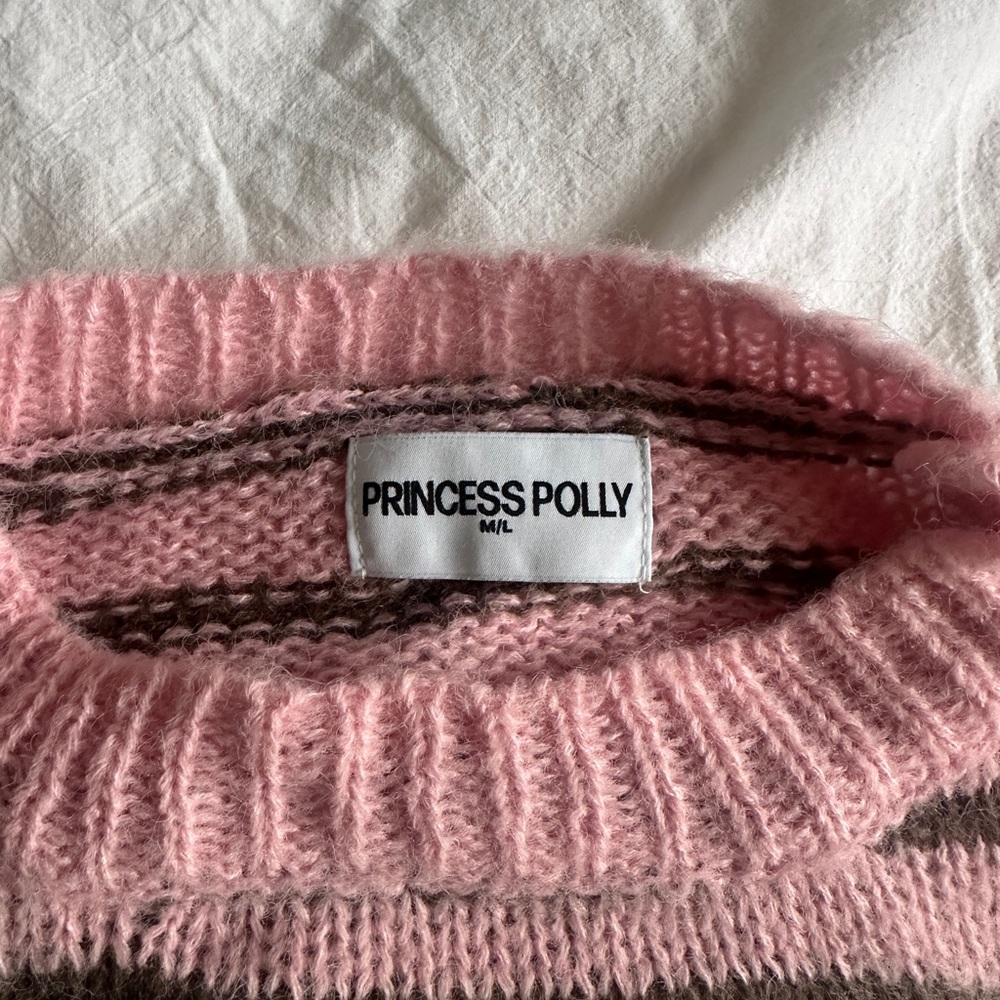 Princess Polly Pink & Green Striped Crewneck Sweater - Picture 2 of 2